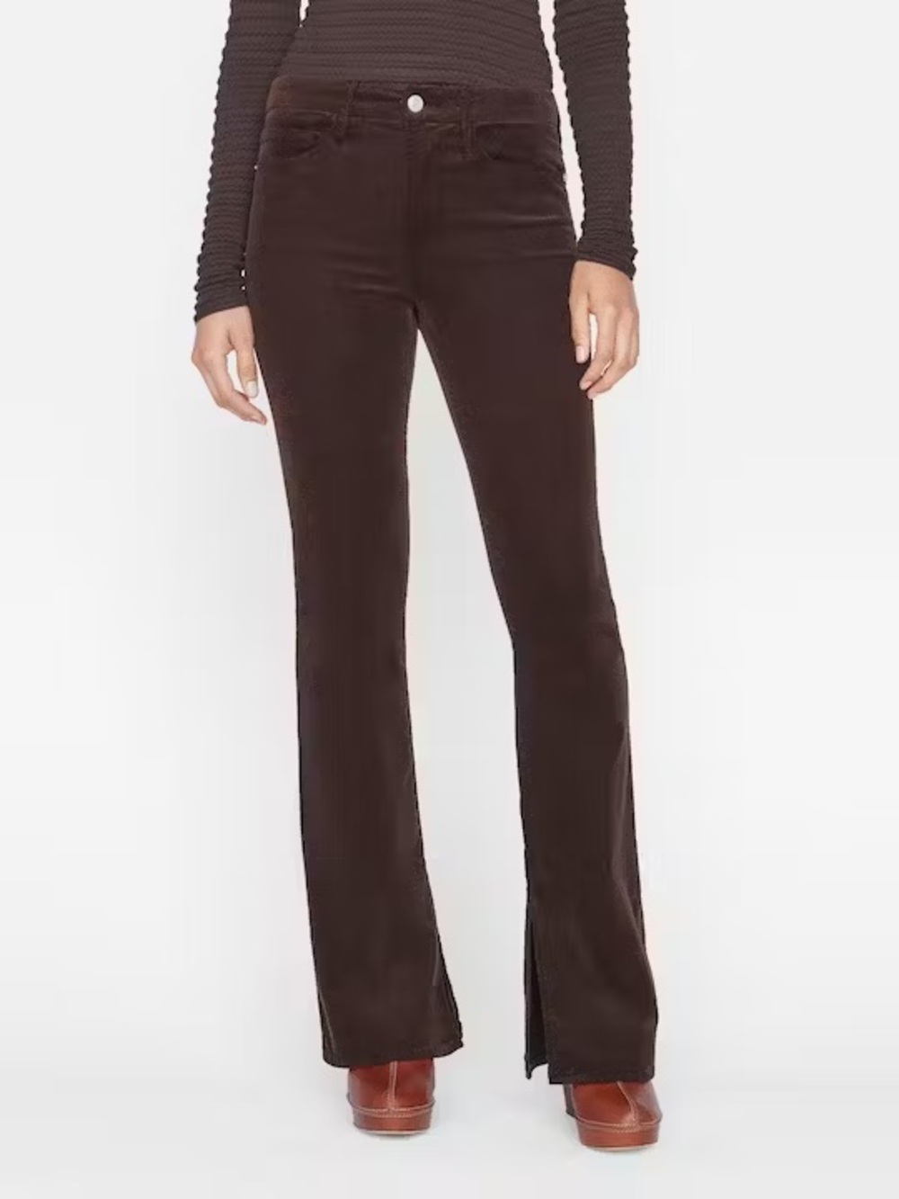 Frame Denim Dark Brown Espresso Corduroy High-Rise Flare Jeans 26 NWT